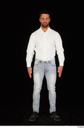 Whole Body Man White Shoes Shirt Jeans Muscular Standing Studio photo references